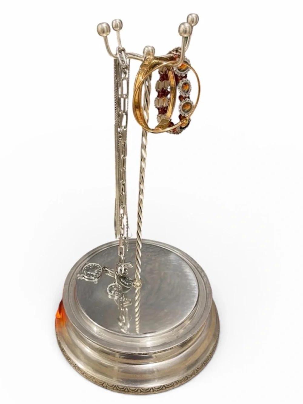 Pottery Barn Silver Polished Display Cloche Jewelry Stand Necklace Hanger Holder